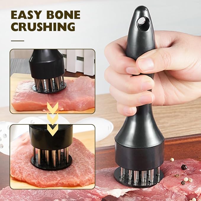 Stainless Steel Meat Tenderizer, 2025 Upgraded Stainless Steel Meat Tenderizer Needle 21 Pin Steak, Ultra Sharp Needle Blades Chicken BBQ Kitchen Cooking Tool, With Pounding Steak Mallet Tool (2-Mix)