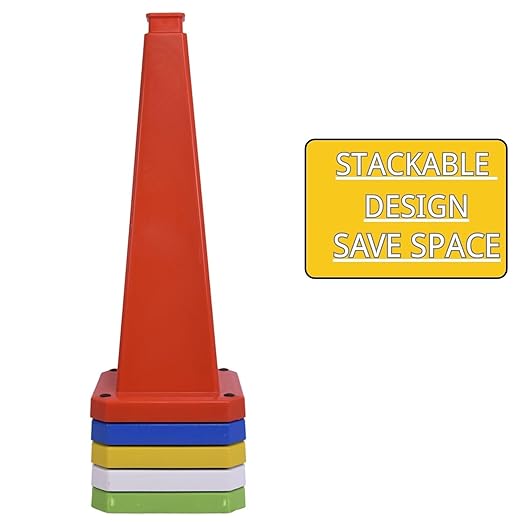 BESEA 6 Pack 36" Bright Orange Traffic Safety Cones with Weighted Base, High-Visibility Parking Cones for Driveways, Business Parking Lots, Garages, Indoor/Outdoor Use