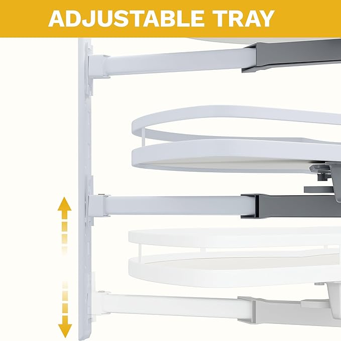 DWVO Corner Cabinet Organizer, 2-Tier Blind Corner Pull Out with 270° Rotating Shelf, Right Swing Tray, Heavy-Duty Iron, Easy-Install Template, 32.7"x17.3"x21.3", White