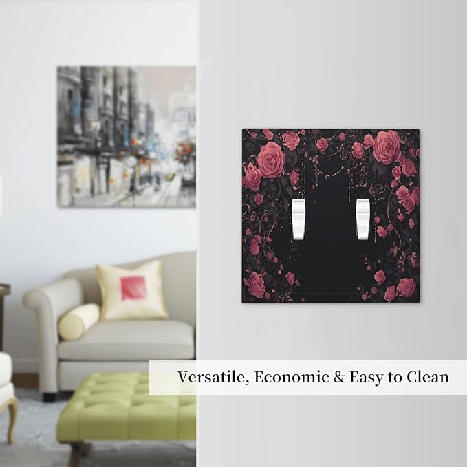 Decorative Switch Plates Dark Background Red Rose Leaf 2 Gang Double Toggle Outlet Light Switch Cover Wall Plate Electrical Faceplate for Bedroom living Room Decor
