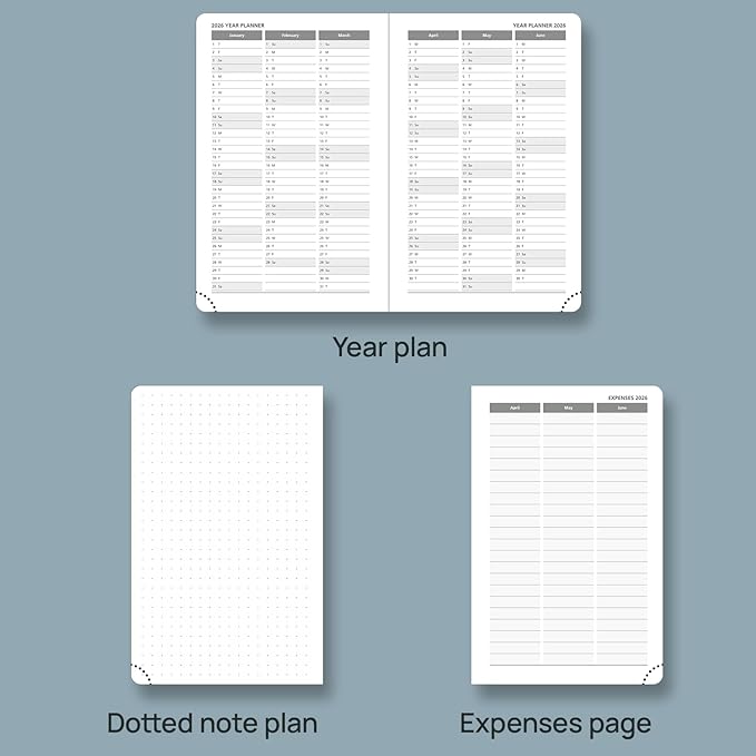 POPRUN 2026 Planner (Pocket Size 4''x 6.25'' Hardcover) - Small Calendar for Purse with Hourly Schedule & Vertical Weekly Layout, Monthly Calendars, 100 GSM - Haze Blue