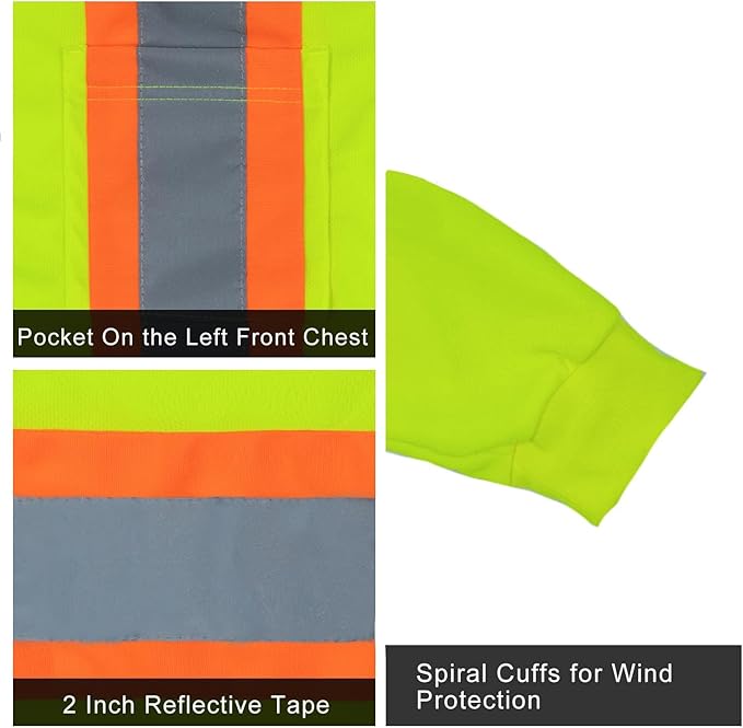 FONIRRA Hi Vis Shirts for Men Reflective ANSI Class 2 Safety Long Sleeve High Visibility Work Construction T Shirts