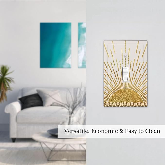 Mid Century Boho Golden Sun Sunrise Sunset Decorative Light Switch Cover 1 Gang Single Toggle Device Electrical Faceplate Switchplates Decorator Outlet Wall Plate for Bed Room Living Room Decor