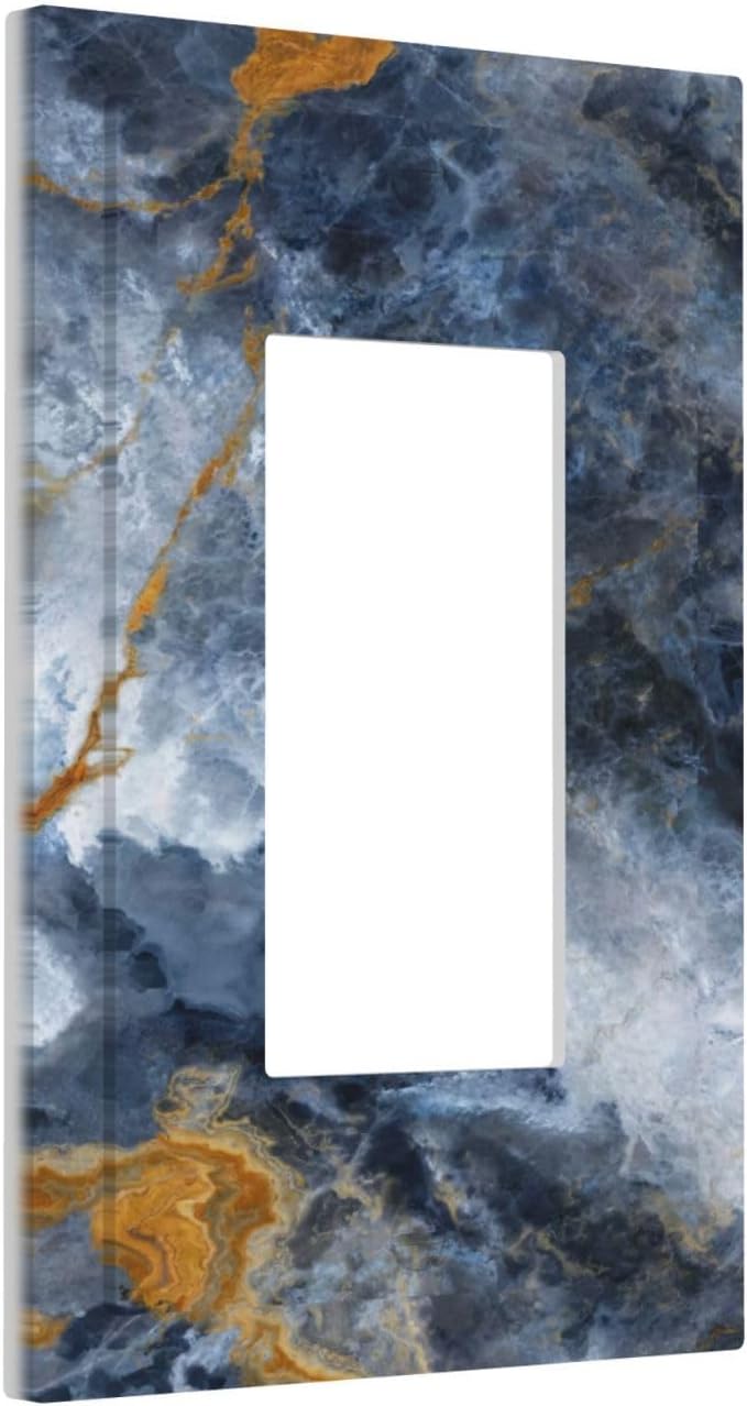 Decorative Outlet Covers Gold Dark Blue Gilt Haze Marble 1 Gang Rocker Light Switch Cover Plate Single Gfci Light Switch Covers Wall Plate for Bathroom Decor