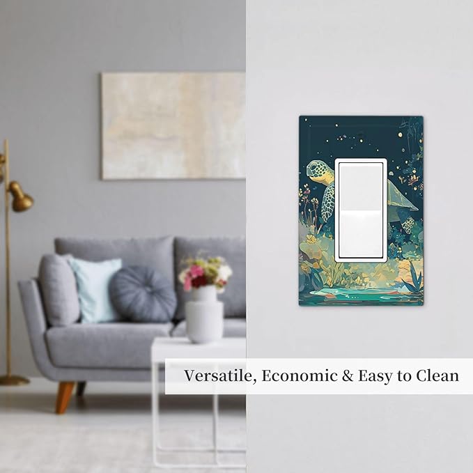 Decorative Outlet Covers Fantasy Sea World Sea Turtle Floral Plant 1 Gang Single Rocker Light Switch Cover Plate Wall Plates GFCI Faceplate for Kids Room Nursery Decor