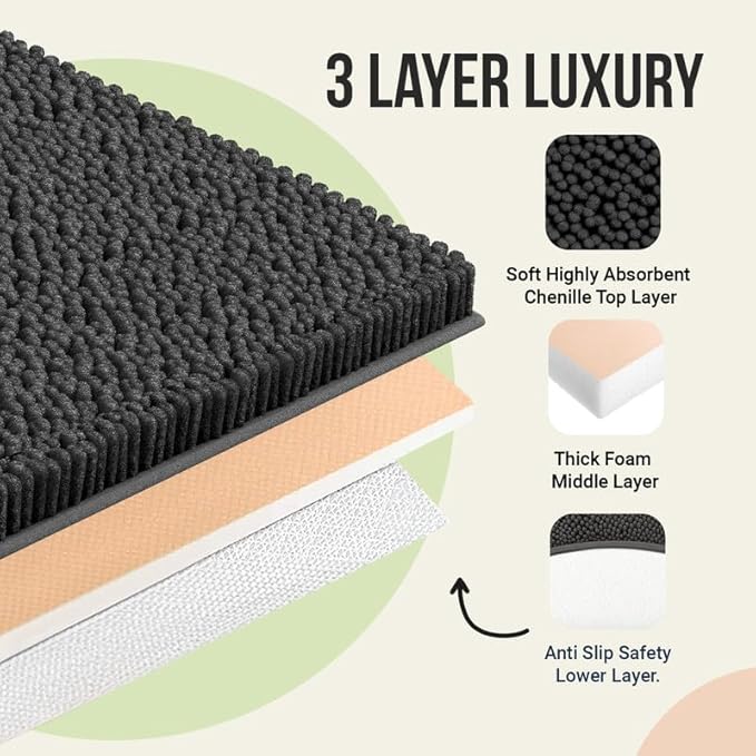 Chenille Bath Mats, Plush Absorbent Bath Mats Quick Dry, Soft & Machine Washable, Non Slip Carpet For Bathroom, Thick Bathroom Rugs, Shower Restroom Rug Mat, Alfombras De Baño, Bathrugs Matts, 71"x21"