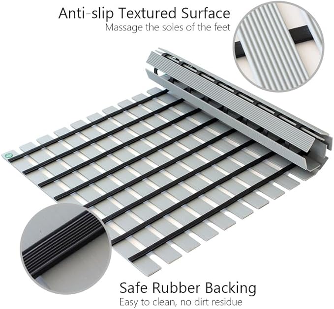 Bath Mat Non Slip Shower Mat Bathtub with Drain Holes and Heavy Duty Rubber No Suction Cups Sturdy Shower Stall Tub Mat for Bathroom, Shower Floor, Pool, SPA, (Grey, 4FT X 46FT)