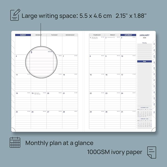 POPRUN 2026 Weekly Planner (A4 Size-8.25'' x 11.75''), 15-Minute Appointment Book (Jan 2026-Dec 2026) with Monthly Tabs, Inner Pockets, Pen Holder, PU Leather Softcover, 100GSM - Purple