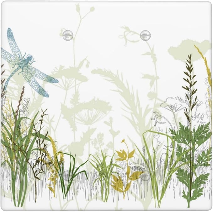 Wild Flower Dragonfly 2 Gang Blank Light Switch Cover Plates Decorative Electric Outlet Covers Decorator Wall Switch Plate Receptacle Plug Covers 4.6 * 4.5 Inches