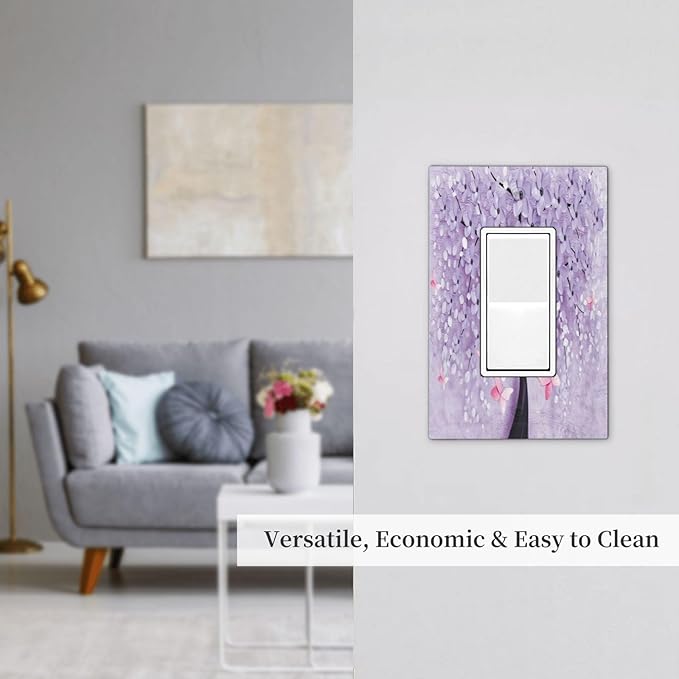 Outlet Covers 3D Purple Tree 1 Gang Wall Plate Single Rocker Light Switch Cover Decorative GFCI Receptacle Cover Electrical Switchplate for Bathroom Bedroom Decor