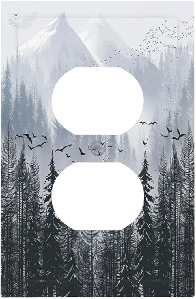 Misty Forest Nature Tree Mountain Birds Outlet Covers 1 Gang Duplex Light Switch Cover Decorative Switch Plates Electrical Receptacle Faceplate Wall Plate for Bed Room Living Room Decor