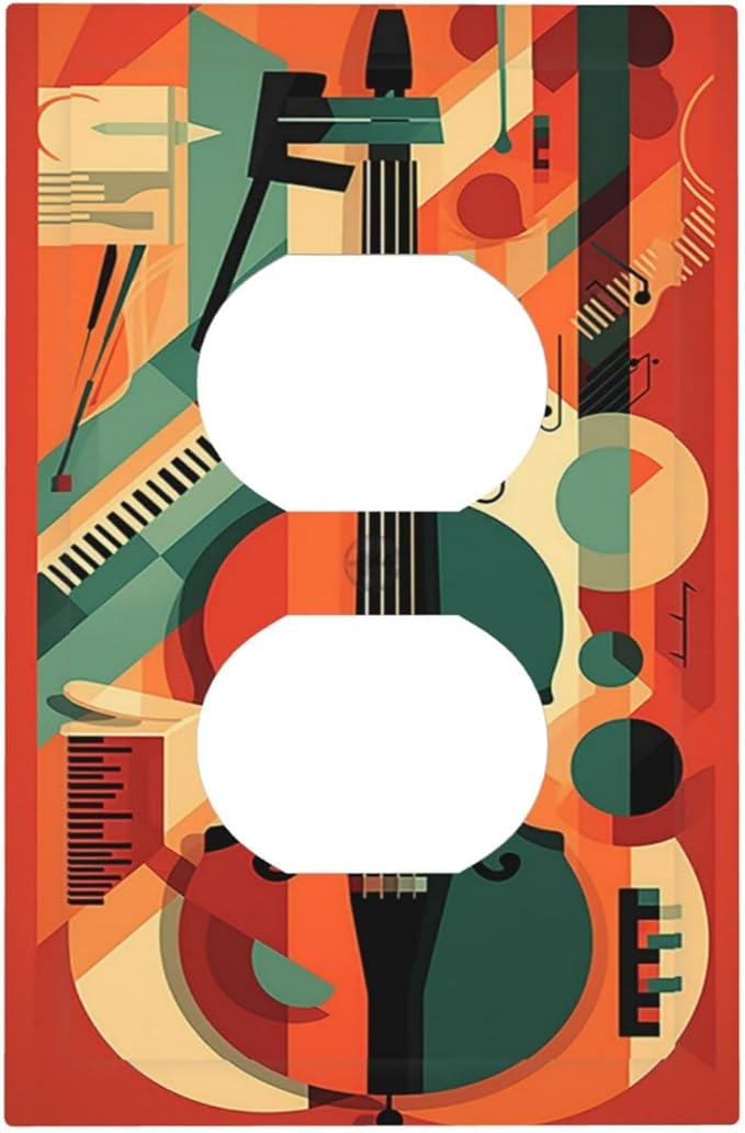 Outlet Covers Violin Abstract Jazz Colorful Painting 1 Gang Duplex Wall Plate Decorative Switch Plates Electrical Receptacle Faceplate Light Switch Cover for living Room Office Decor