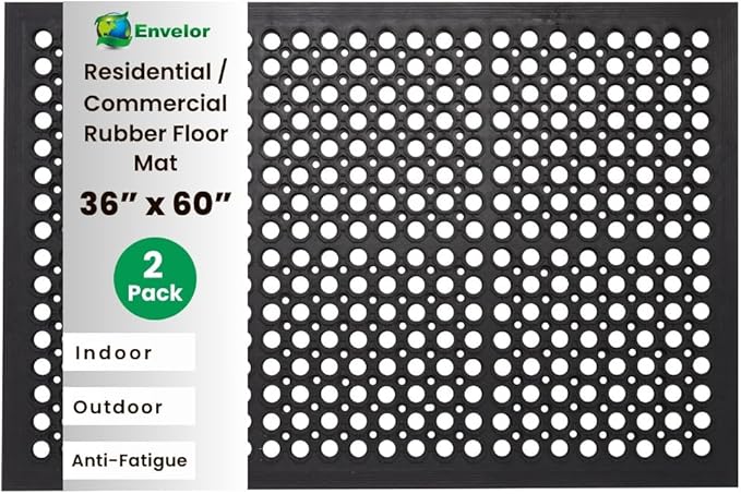 Envelor 2-Pack Anti Fatigue Rubber Floor Mat Non-Slip Restaurant Mats Floors Bar Drainage Doormat Door Mat Utility Garage Home Anti Slip Entrymat 36 x 60 Inches