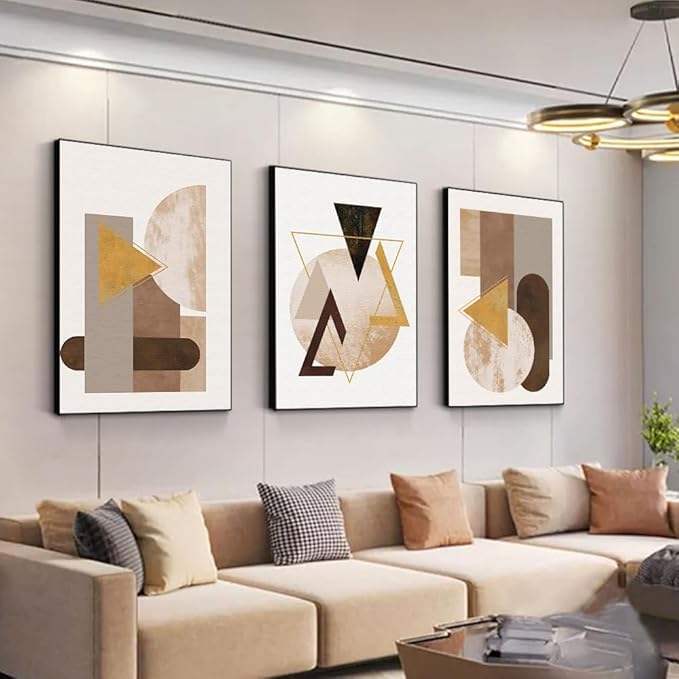QKF Large Canvas Abstract Wall Art Modern Home Art Living Room, Bedroom, Office Wall Decoration Orange Geometric Drawing Poster Print 20" X 28" 3 Pieces