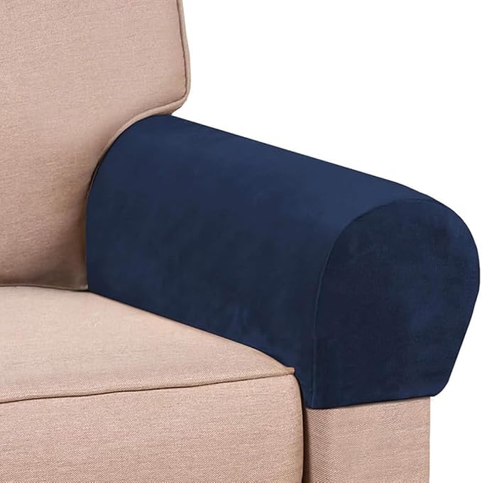 Comfortable Sofa Armrest Covers, Skin-Friendly Stretch Polyester Armrest Covers, Scratch Resistant Sofa Armrest Cover for Square Armrest/Curved Armrest/Reclining Armrest,Navy