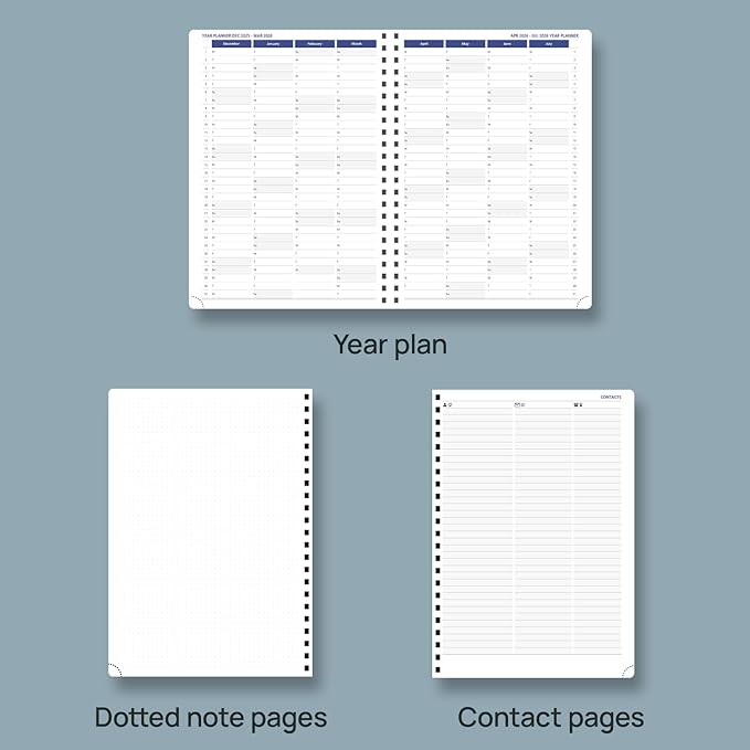 POPRUN 2026-2027 Monthly Planner A4 Size, 16 Months Calendar (Dec 2025-Mar 2027), 2 Pages per Month with Dotted & Lined Note, Monthly Tabs, Spiral Softcover, 2 Inner Pockets - Blue Green