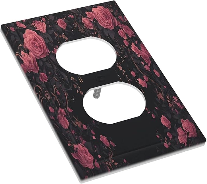 Outlet Covers Dark Background Red Rose Leaf 1 Gang Duplex Wall Plate Decorative Switch Plates Electrical Receptacle Faceplate Light Switch Cover for Bedroom living Room Decor