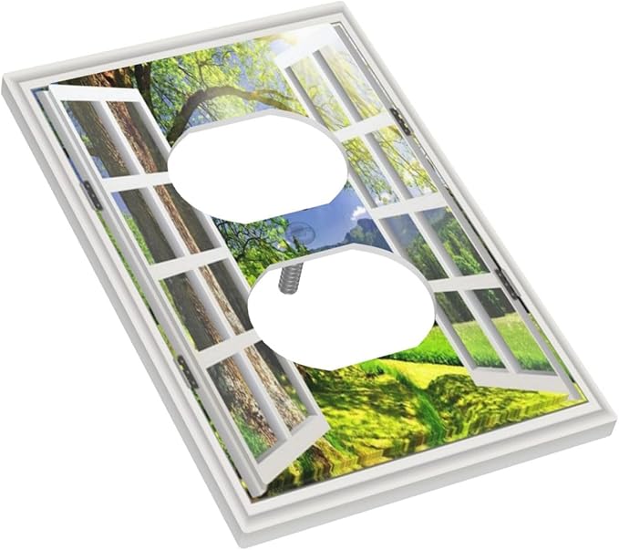 Outlet Covers Window View Green Rustic Nature Wilderness 1 Gang Duplex Light Switch Cover Plate Decorative Wall Plates Electrical Switchplate Receptacle Cover for Bathroom Bedroom Decor