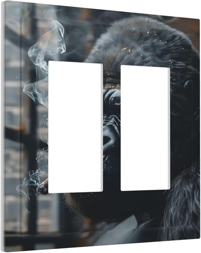 Funny Animal Smoking Black Orangutan Decorative Outlet Covers 2 Gang Double GFCI Rocker Electrical Wall Panels Light Switch Cover Plate for Farmhouse Home Office Decor