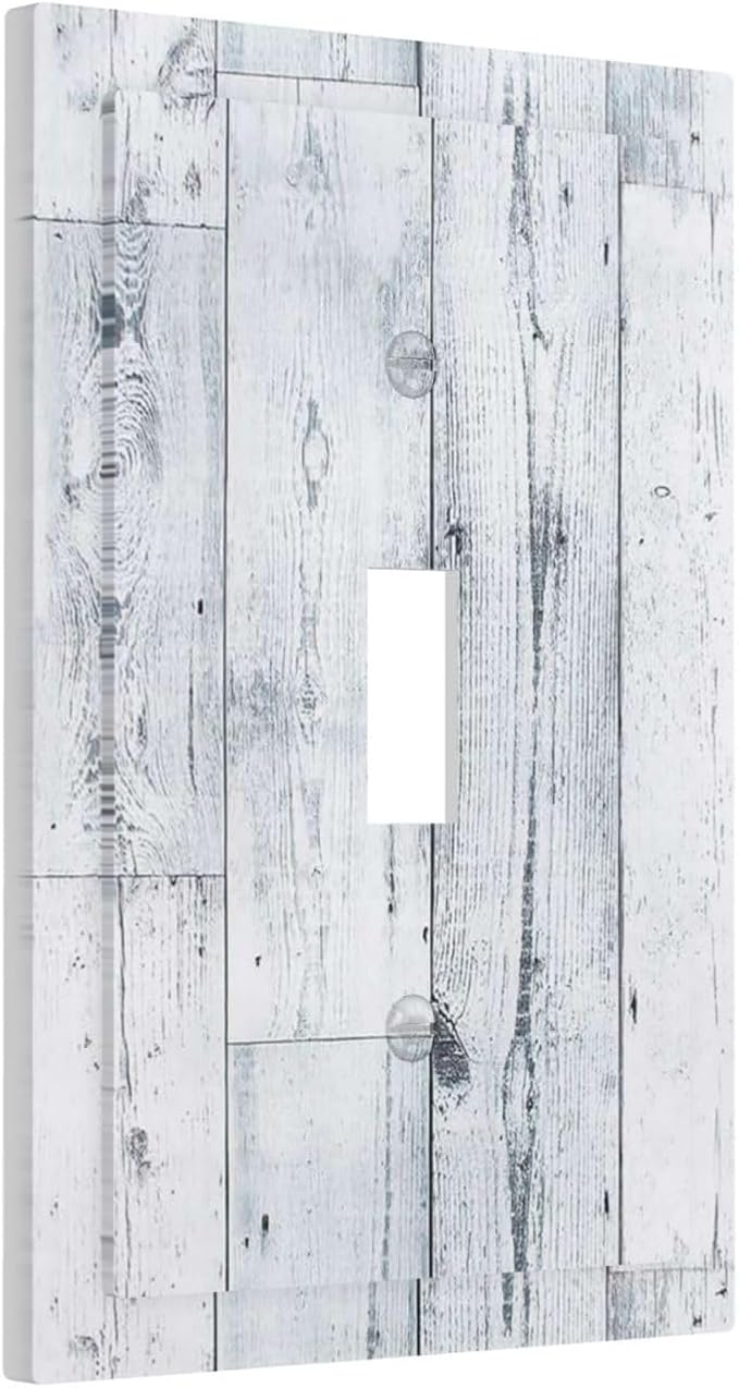 Decorative Light Switch Cover Vintage Grey White Wood Grain 1 Gang Single Toggle Device Electrical Faceplate Switchplates Decorator Outlet Wall Plate for Farmhouse Bathroom Decor