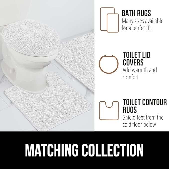 GORILLA GRIP Bath Rug Mat 54x24, Thick Soft Absorbent Chenille, Quick Dry Microfiber Mats, Rubber Backing Washable Shower Floor Rugs, Bathmat Runner, US Designed Bathroom Home Decor Accessories White