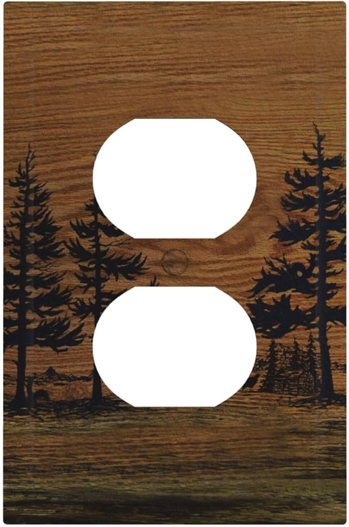 Outlet Covers Rustic Farmhouse Brown Board Pine Tree Wood Grain Decorative 1 Gang Duplex Light Switch Cover Plate Receptacle Wall Plate Electrical Switch Plate Covers for Bathroom Decor