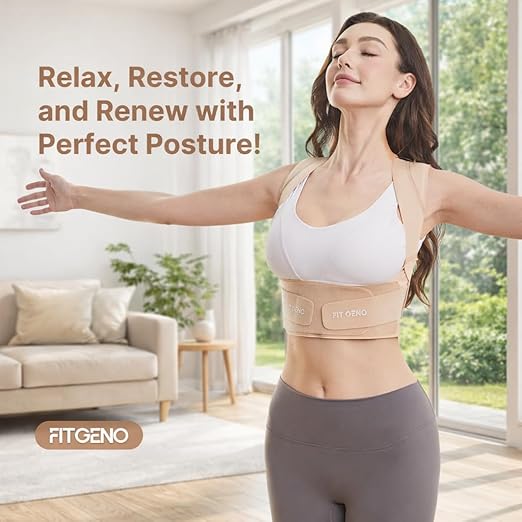 Fit Geno Posture Corrector for Women Invisilite: Invisible Lightweight Back Brace for Neck Shoulder & Upper Back Pain Relief - Improve Posture Correct Hunchback Slouching Under Clothes XX-Large