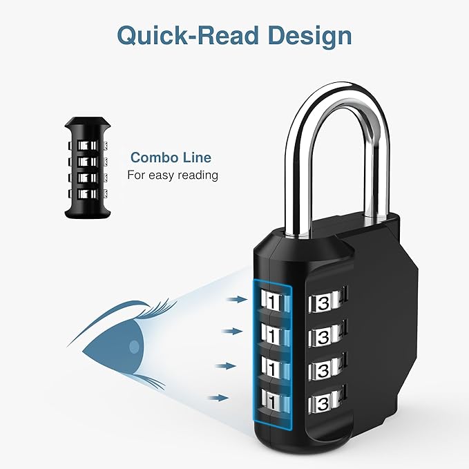 Puroma 4 Pack Combination Lock for Locker 4 Digit Outdoor Waterproof Padlock for School, Gym, Sports, Fence, Toolbox, Gate, Case, Outdoor, Hasp Storage, Cabinets (Silver & Black)