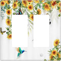 Yellow Sunflower Blue Hummingbird Butterfly Double Rocker/Decora Outlet Cover Rustic Farmhouse Floral Plant 2 Gang Light Switch Cover Decorative Gfci Wall Plate Electrical Switchplate for Home