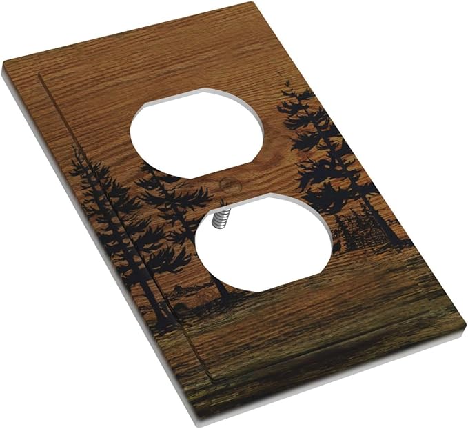 Outlet Covers Rustic Farmhouse Brown Board Pine Tree Wood Grain Decorative 1 Gang Duplex Light Switch Cover Plate Receptacle Wall Plate Electrical Switch Plate Covers for Bathroom Decor