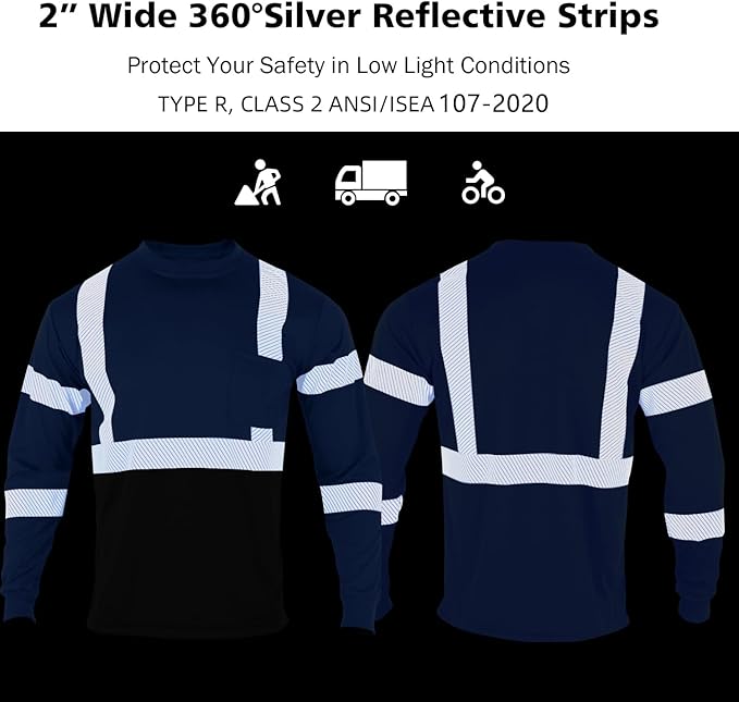 VENDACE 3pcs Safety T Shirts Reflective High Visibility Hi Vis Long Sleeve Construction Work Shirts for Men Class 3