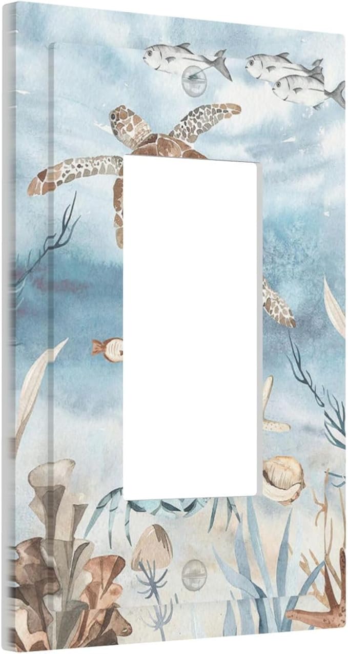 Decorative Outlet Covers Sea Turtle Coral Reef Nauticaltheme 1 Gang Single Rocker Light Switch Cover Plate Wall Plates GFCI Faceplate for Kids room Bathroom Decor