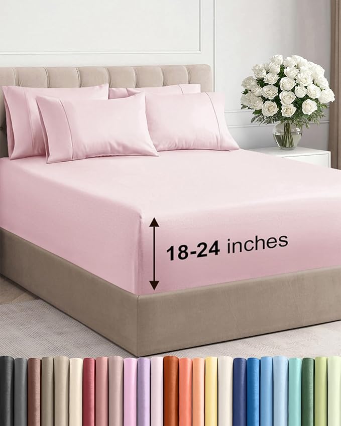 Extra Deep Queen Sheet Set - 6 Piece Breathable and Cooling Sheets - Hotel Luxury Bed Sheets Set - Easy Fit - Soft, Wrinkle Free and Comfy Sheets Set - Lavender Pink Sheet Set with Extra Deep Pockets