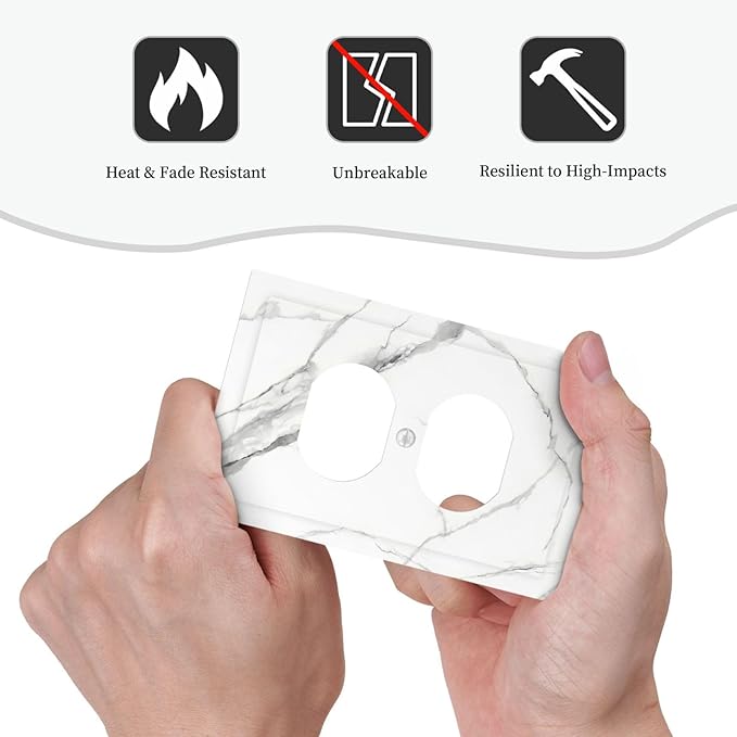 White Marble Abstract Luxurious Print Outlet Covers 1 Gang Duplex Light Switch Cover Decorative Switch Plates Electrical Receptacle Faceplate Wall Plate for Bathroom Kitchen Home Decor