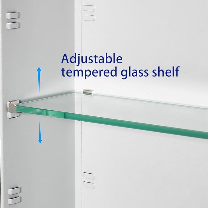Bathroom Medicine Cabinet with Beveled Edge Mirrored Door 16 x 36 inch, Recessed or Surface Mount, with Adjustable Glass Shelves