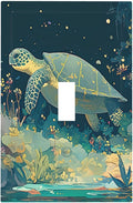 Decorative Light Switch Cover Fantasy Sea World Sea Turtle Floral Plant 1 Gang Single Toggle Device Electrical Faceplate Switchplates Decorator Outlet Wall Plate for Kids Room Nursery Decor