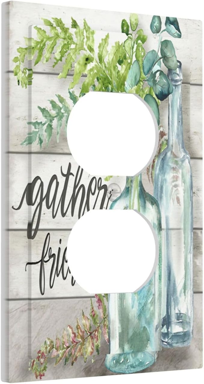 Outlet Covers Watercolor Modern Flower 1 Gang Duplex Light Switch Cover Plate Floral Plant Wood Decorative Wall Plates Electrical Switchplate Receptacle Cover for Farmhouse Bathroom Decor