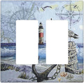 Outlet Covers Sea Ocean Sand Coast Compass Ship Lighthouse Anchor 2 Gang Wall Plate Double Rocker Light Switch Cover Decorative GFCI Receptacle Cover Electrical Switchplate for Bathroom Decor
