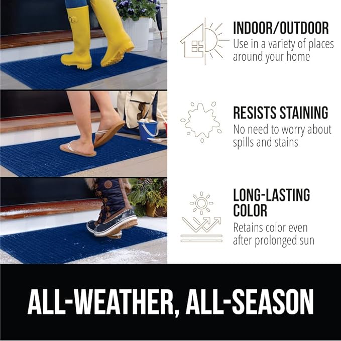 GORILLA GRIP Front Door Mat, 35x23, Indoor Outdoor Ultra Absorbent HydroAbsorb Doormat, Absorbs Up to 5.7 Cups of Water, Stain and Fade Resistant, Rubber Backing Doormats, Captures Dirt, Blue