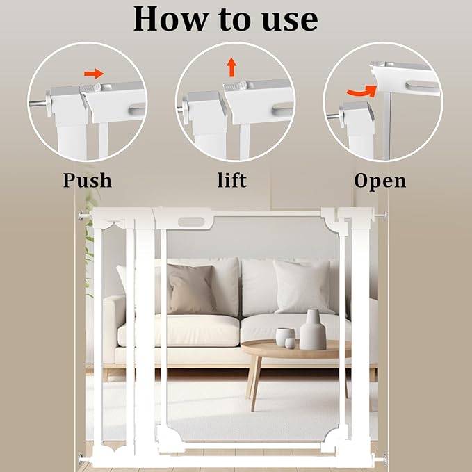 WAOWAO Clear Baby Gate for Stairs Modern Design Acrylic Auto Close Pet Gate, 29.52-47.24" Wide Safety Baby Gate for Doorways,White Clear Dog Gates Indoor, Hallways,Kitchen