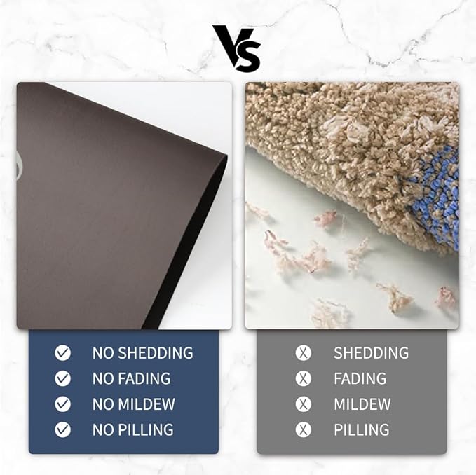 Bath Mat - Super Absorbent Non Slip Quick Dry Thin Rubber Mats for Bathroom Floor, Fit Under Door, Shower Rug for Bathtub, Beige