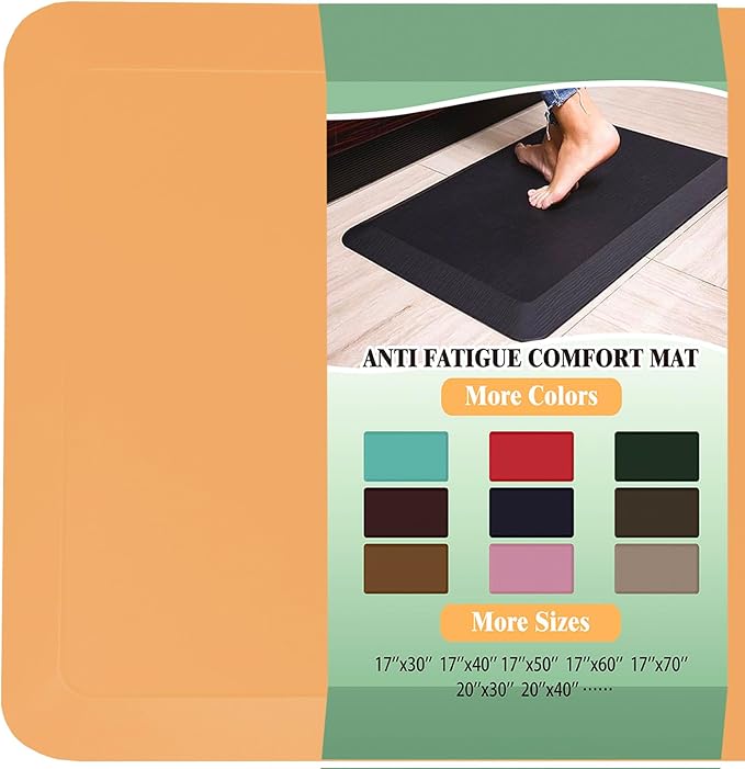1" Extra Thick Anti Fatigue Floor Mat 40" L x 20" W,Kitchen Mat, Standing Desk Mat,140D Advanced PU Foam Ergonomic Comfort at Home, Office, Garage, Sink (Orange)