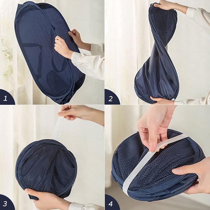 4 Piece Popup Mesh Laundry Basket Durable Handles Collapsible Laundry Baskets Folding Clothes Pastic Hamper for Laundry Room College Dorm (Green)