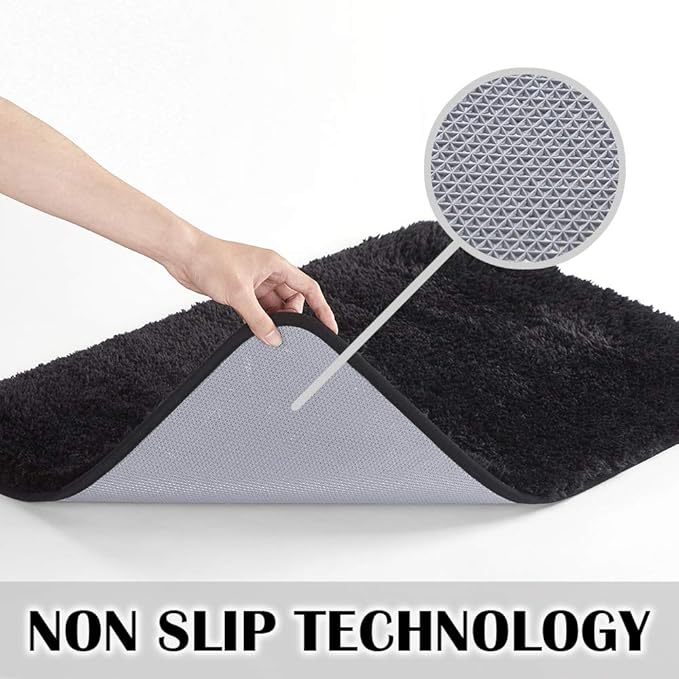 Suchtale Large Bathroom Rug Extra Soft and Absorbent Shaggy Bathroom Mat (24 x 60, Black) Machine Washable Microfiber Bath Mat for Bathroom, Non Slip Bath Mat, Luxury Bathroom Floor Mats Rubber Back
