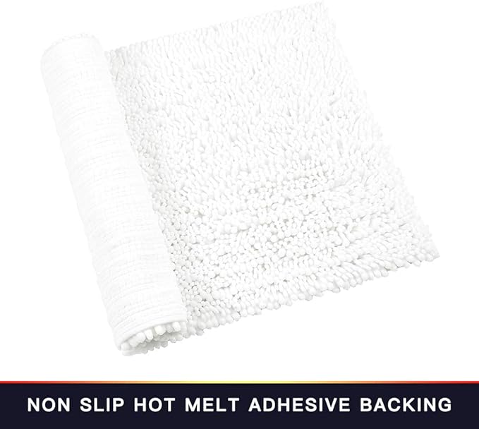 Walensee Large Bathroom Rug Non Slip Bath Mat (24x60 Inch White) Water Absorbent Super Soft Shaggy Chenille Machine Washable Dry Extra Thick Perfect Absorbant Best Plush Carpet for Shower Floor