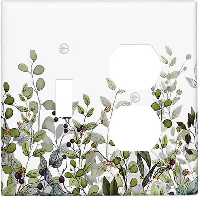 Watercolor Green Eucalyptus Leaves Plants Fruit Wallplates 1 Toggle 1 Duplex Switch Plate Electrical GFCI Faceplate Decorative Light Switch Covers for Bed Room Living Room Decor