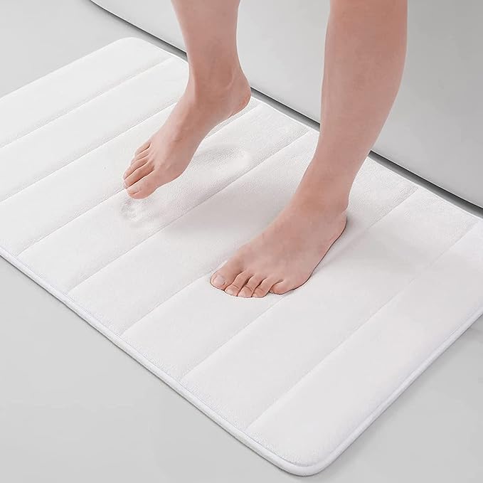Buganda Memory Foam Bath Mat, 24" x 16", Ultra Soft and Non-Slip Bathroom Rugs, Water Absorbent and Machine Washable Bath Rug for Bathroom, Shower, and Tub, White