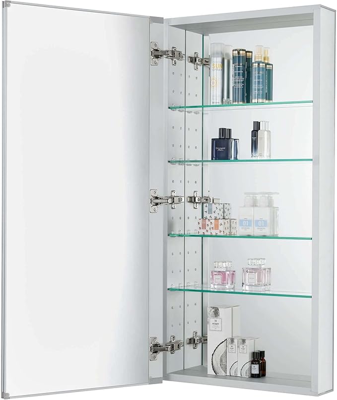 Fine Fixtures Bathroom Medicine Cabinet, Aluminum, Recessed/Surface Mount, 15" x 40", Right/Left Hinged, Mirrored Interior