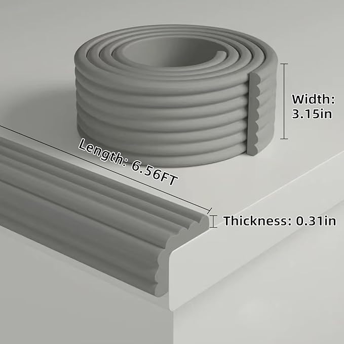 Baby Corner Guards 6.56 FT - Ultra Soft Sponge Edge & Corner Protectors,Desk Edge Cushion,for Furniture,Table,Fireplace - Safety Bumper with Strong Adhesive Tape,Grey,3.15 Inch Wide