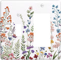 Rustic Wild Floral Vintage Colorful Flowers 2 Gang Combination Light Switch Covers Decorative Toggle Rocker/Decora Wall Plate Electrical Receptacle Switchplate Dimmer Faceplate for Bathroom